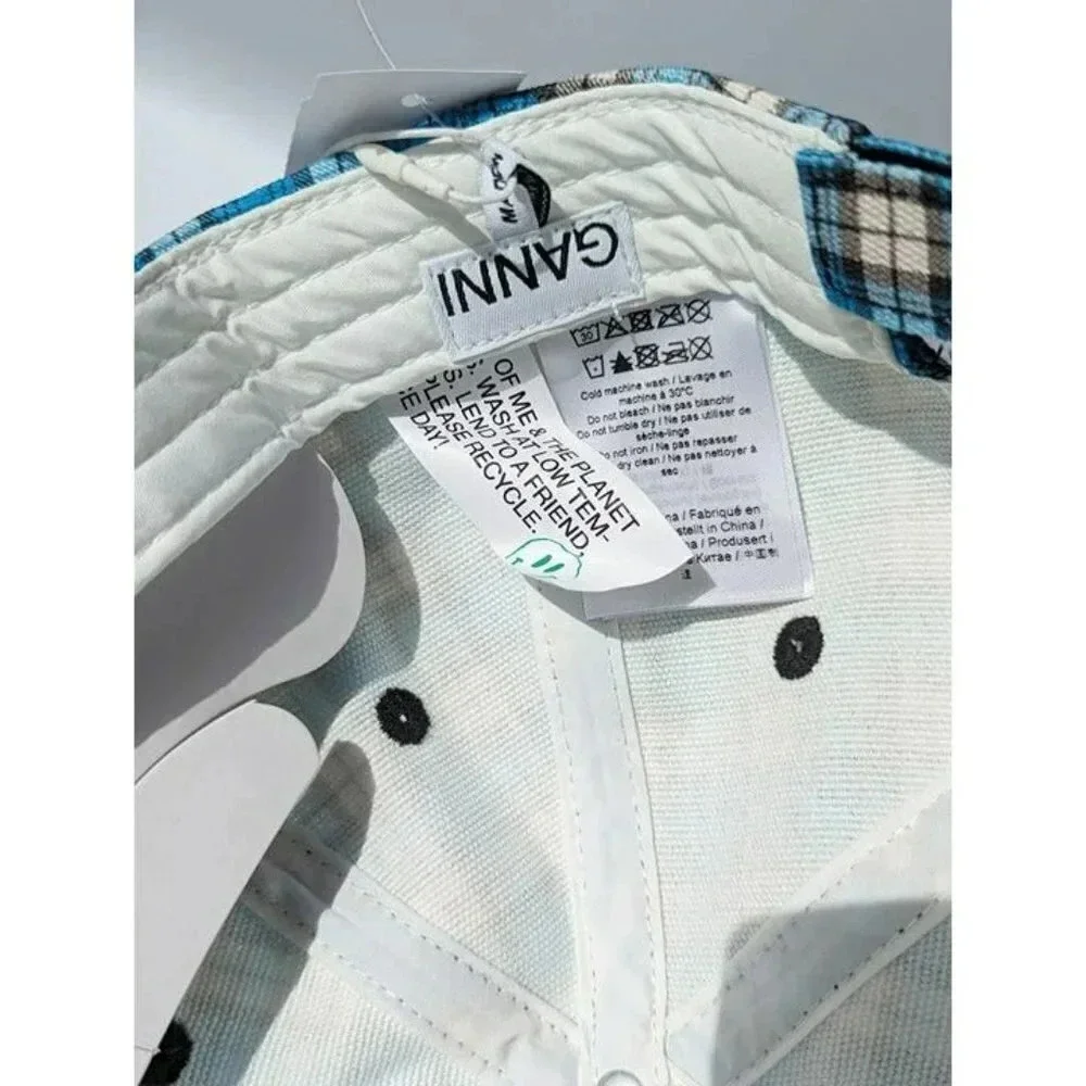 Ganni Unisex Cotton Canvas Baseball Cap Check Azure Blue (MSRP $95)